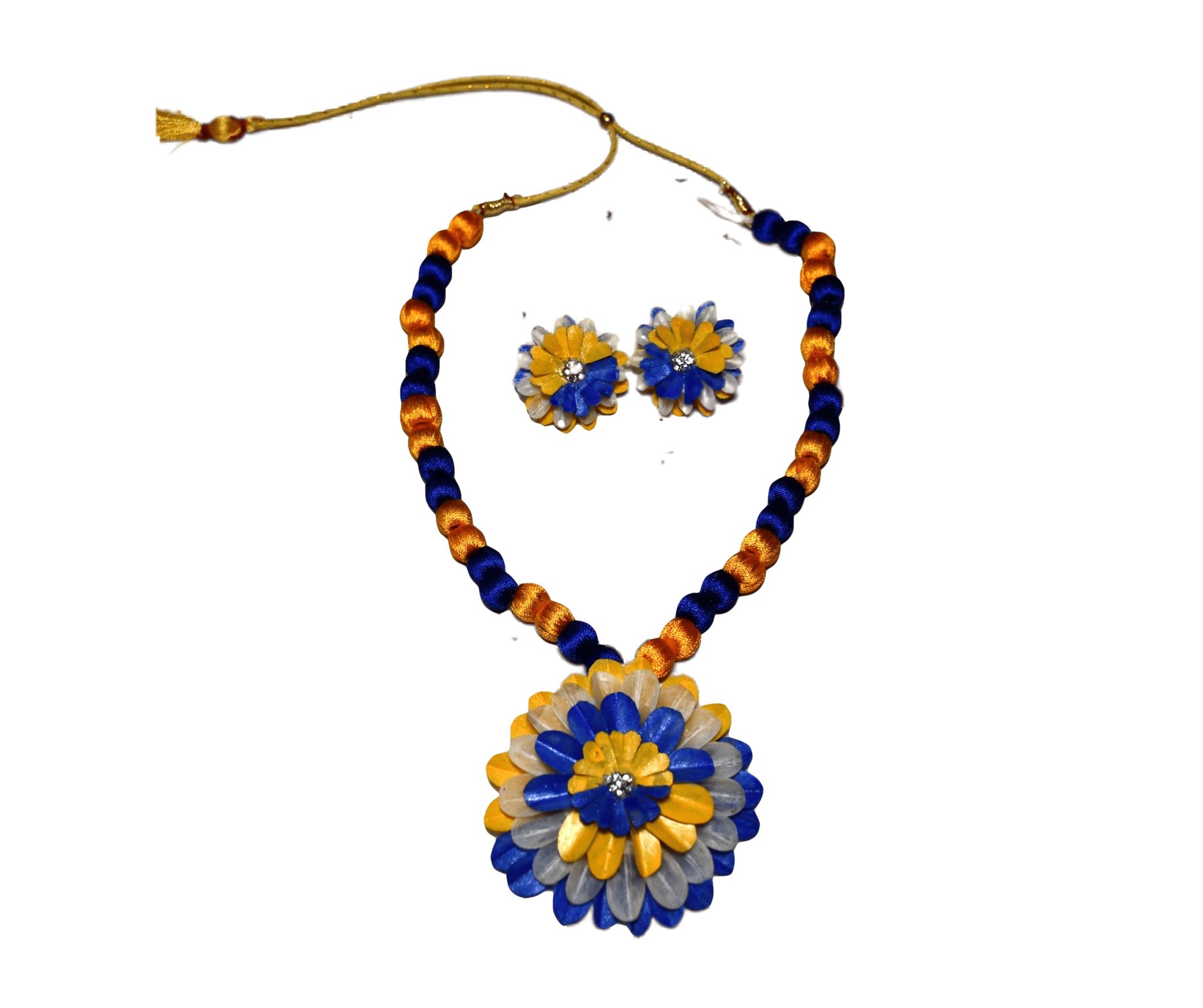 Handmade Necklace with Earrings Set | Blue & Orange