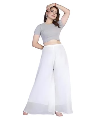 Generic Women's Georgette Solid High-Rise Wide Leg Flared Palazzo Pants with Elastic Waist, Ankle Length Trousers for Daily, Office and Casual Wear (White, 2XL, Pack of 1, Design 67540) Generic Women's Georgette Solid High-Rise Wide Leg Flared Palazzo Pants with Elastic Waist, Ankle Length Trousers for Daily, Office and Casual Wear (White, 2XL, Pack of 1, Design 67540)