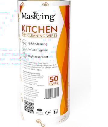 Masking Non-Woven Reusable & Washable Multi Surface Cleaner Wipes Kitchen Dry Wipes 23x21cm, 50 Pulls 180 g