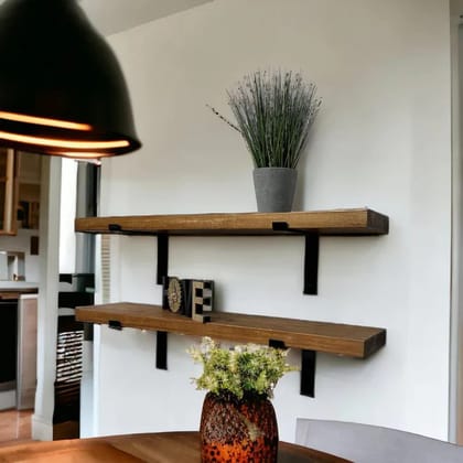 Rustic Wall Shelves 6" Deep with Brackets - 1.5" Thick for Kitchen Storage and Display