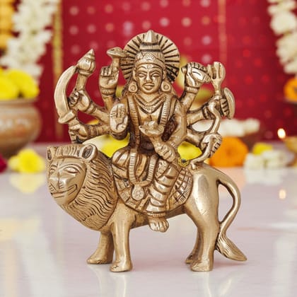 Brass Durga Ji God Idol Statue - Premium Handcrafted Brass Showpiece, Height : 4 Inch (BSMAS745 A)