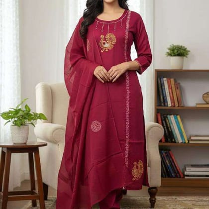 Premium Handmade Cotton Kurti Pant Dupatta Set Festive Occasion