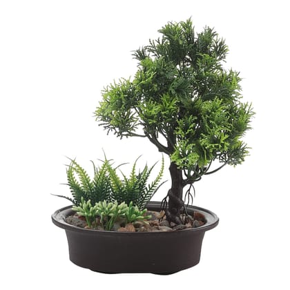 FOLIYAJ Artificial 3 Branch Bonsai Tree with Long Grass|Bonsai Tree|Artificial Flower|with Pot|Home D�cor for Living Room Home Office Shop|House|Gift|Decoration FOLIYAJ Artificial 3 Branch Bonsai Tree with Long Grass|Bonsai Tree|Artificial Flower|with Pot|Home D�cor for Living Room Home Office Shop|House|Gift|Decoration