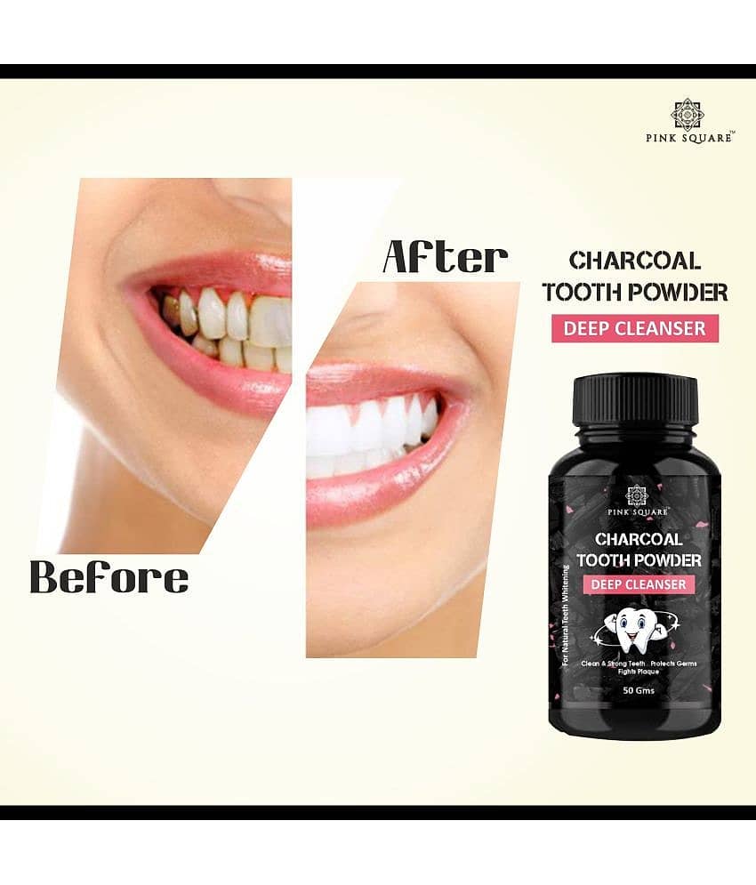Pink Square Premium Teeth Whitening Charcoal Tooth Powder- Remove - dark Stain Toothpaste 50 GM gm
