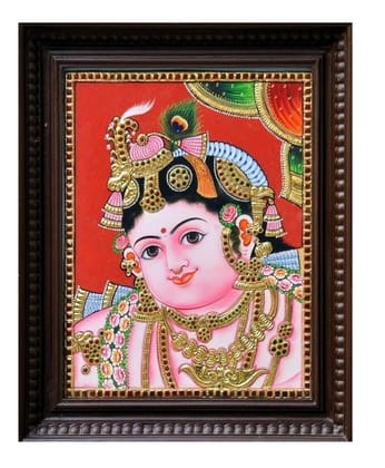 Small Krishna Traditional Tanjore Painting By Authentic Handcrafted Method (Size 12x10)