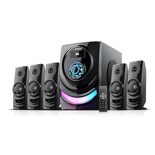 Intex ROAR-1000 Auxiliary, Bluetooth Deep Bass Home Theater with Subwoofer 5.1 Channel with 100W Premium Signature Sound, RGB Lights, Multiple Connectivity Modes, Master Remote and Sleek Finish