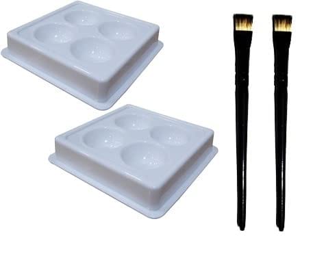 Elecsera Facial Cosmetic 4 Cups Tool Tray Plastic Washable For Salon, White Colour Tray with Eyeshadow/Lipstick Brush (4 Items in the set)