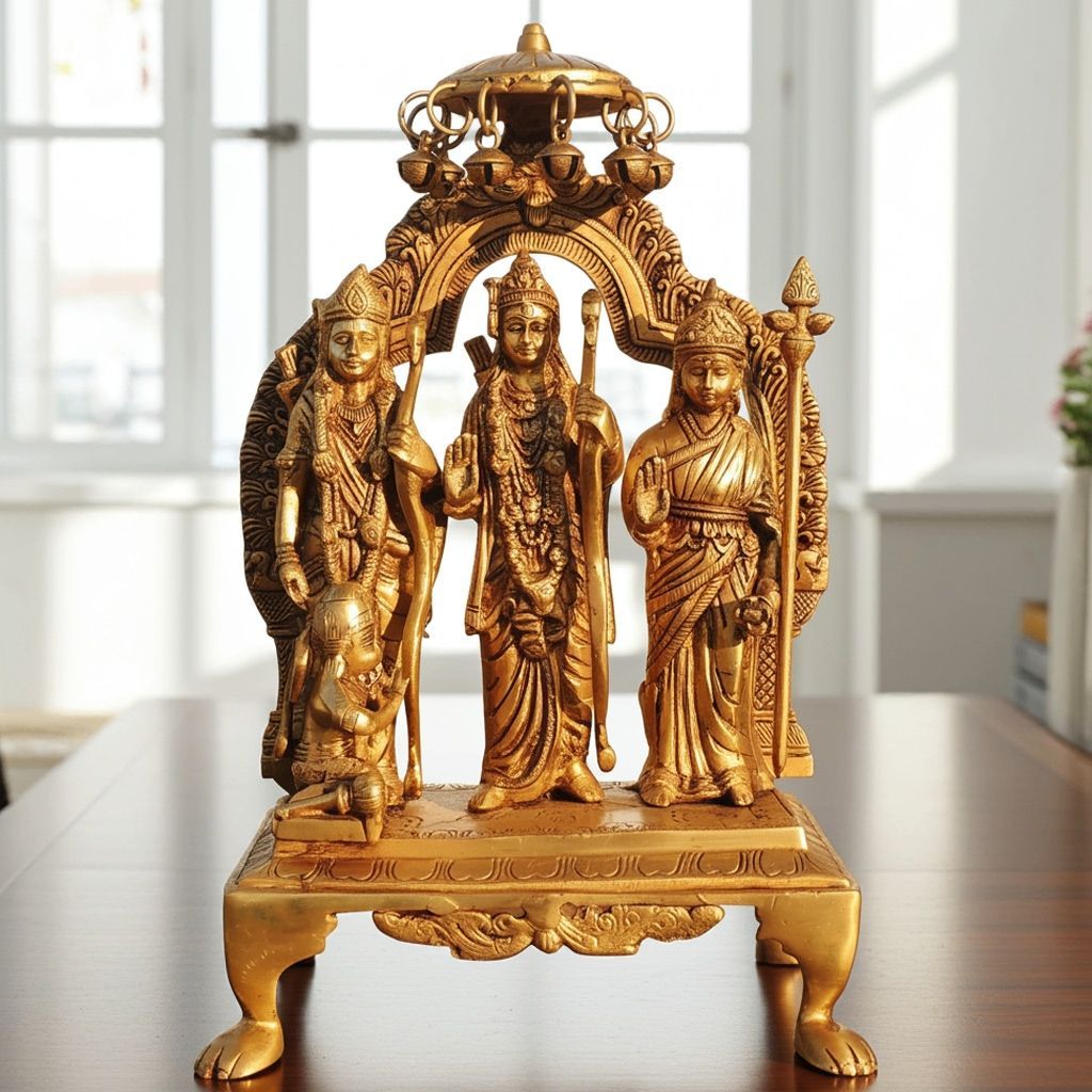 Brass Ram Darbar Murti for Worship | Traditional Ram Parivar Idol, Height : 14 Inch (BSMAS1394 M)
