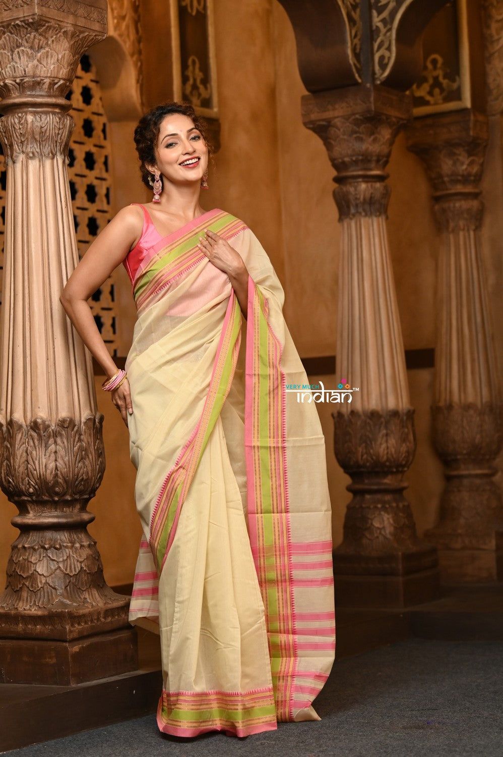 Parampara ~ Cotton Blend Saree in Regal Ivory with Exclusive Zari Border & Pallu