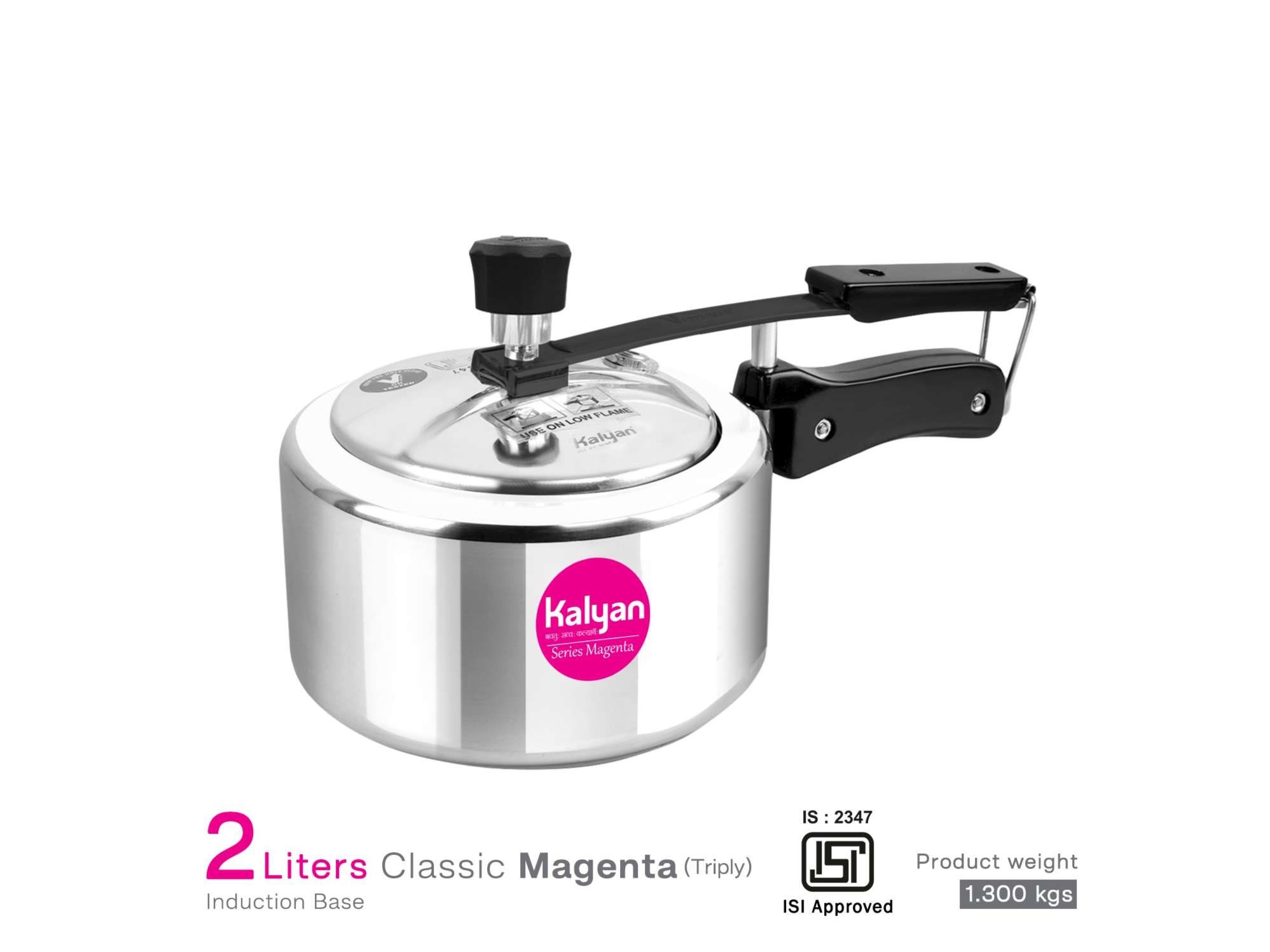 Kalyan Belly Induction Base, Triply Stainless Steel Pressure cooker (Innerlid, Magenta) - 2 Litre
