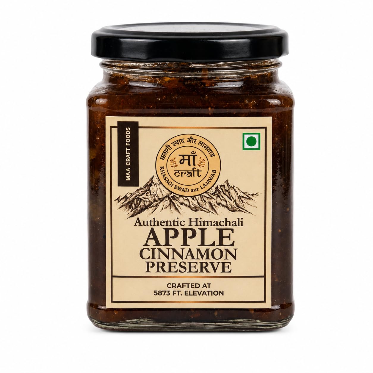 Maa Craft Apple Cinnamon Preserve | Himachali Apple Jam with Cinnamon | Handmade Fruit Preserve | Himalayan Crafted | Sweet & Spiced Spread | No Artificial Flavours | 300g