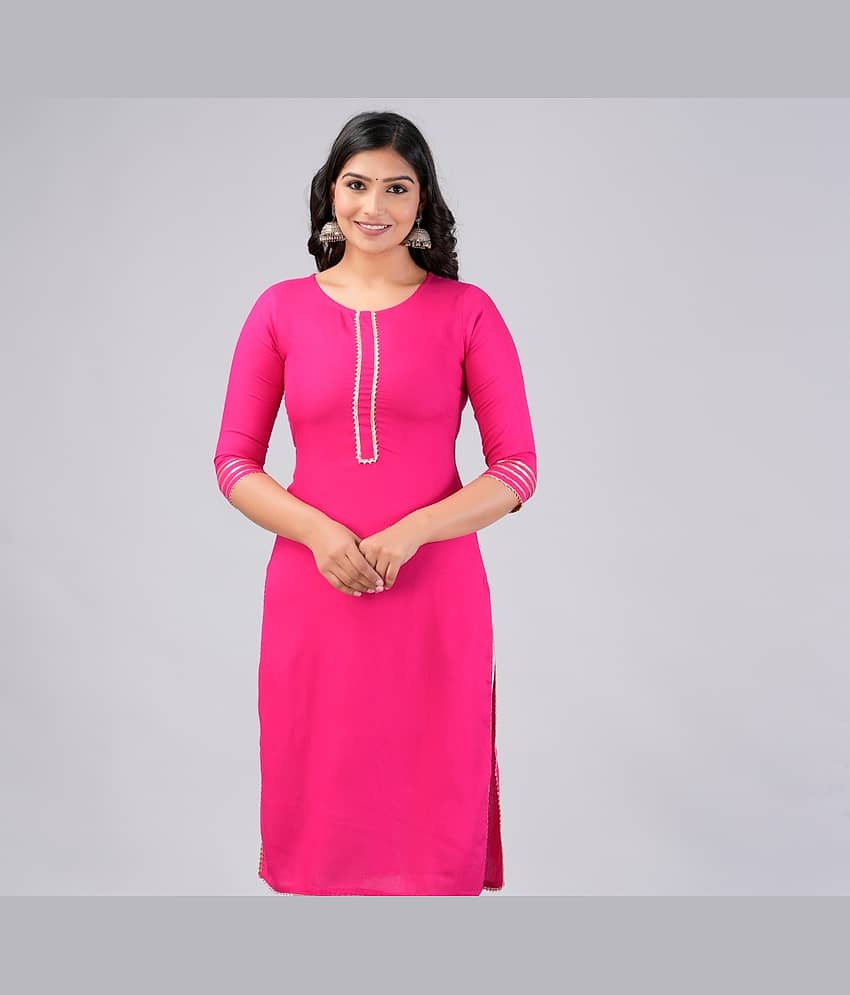 MAUKA Rayon Solid Straight Women's Kurti - Pink ( Pack of 1 )