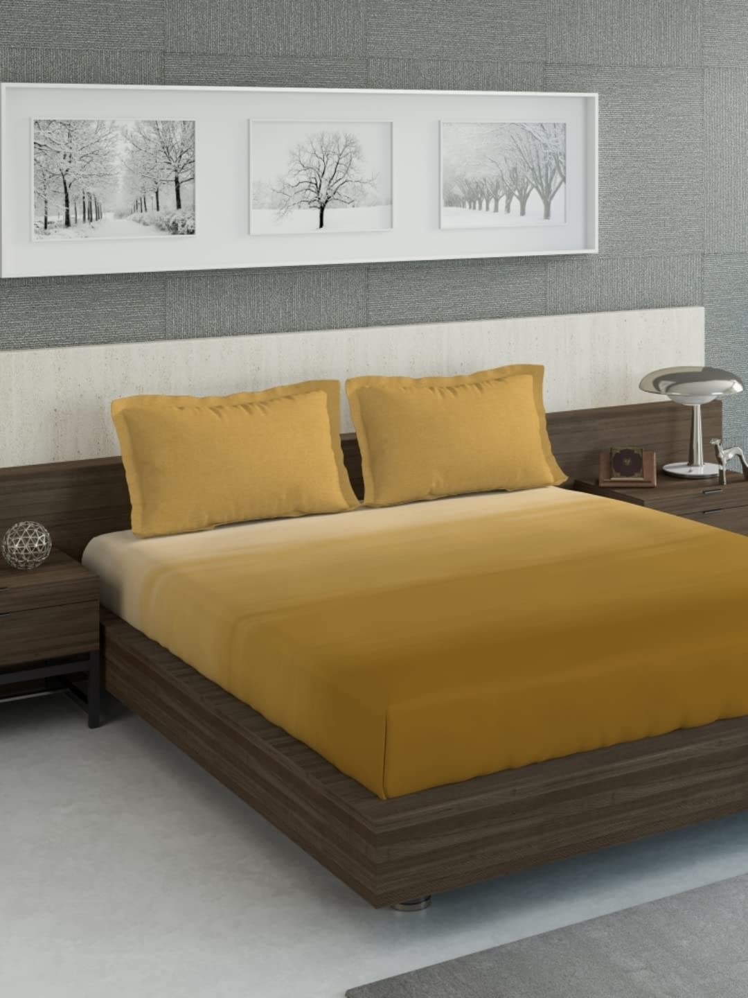 DDECOR - Esteem Ombre Collection 100% Cotton Abstract Pattern 210TC Super King |274 CM X 274 CM| with 2 Pillow Covers - Gold