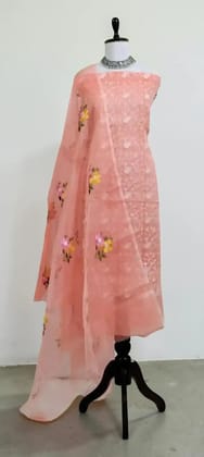Handwoven Kota Doria Dress Material with Gota Patti Floral Embroidery Handwoven Kota Doria Dress Material with Gota Patti Floral Embroidery