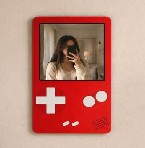 Wall Art With Mirror Hanging Decor for Contemporary Home, Bedroom, Living Room, Office etc., (Gameboy_RED)
