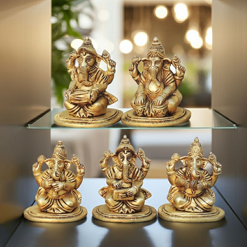 Brass Musical Ganesh Idol – Playing Instrument Ganesha Brass Statue, Height : 4 Inch (BSMAS1649 H)