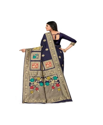 Women's Banarasi Silk Designer Weaving Saree with Unstitched Blouse (Blue, 5.50 Mtrs)