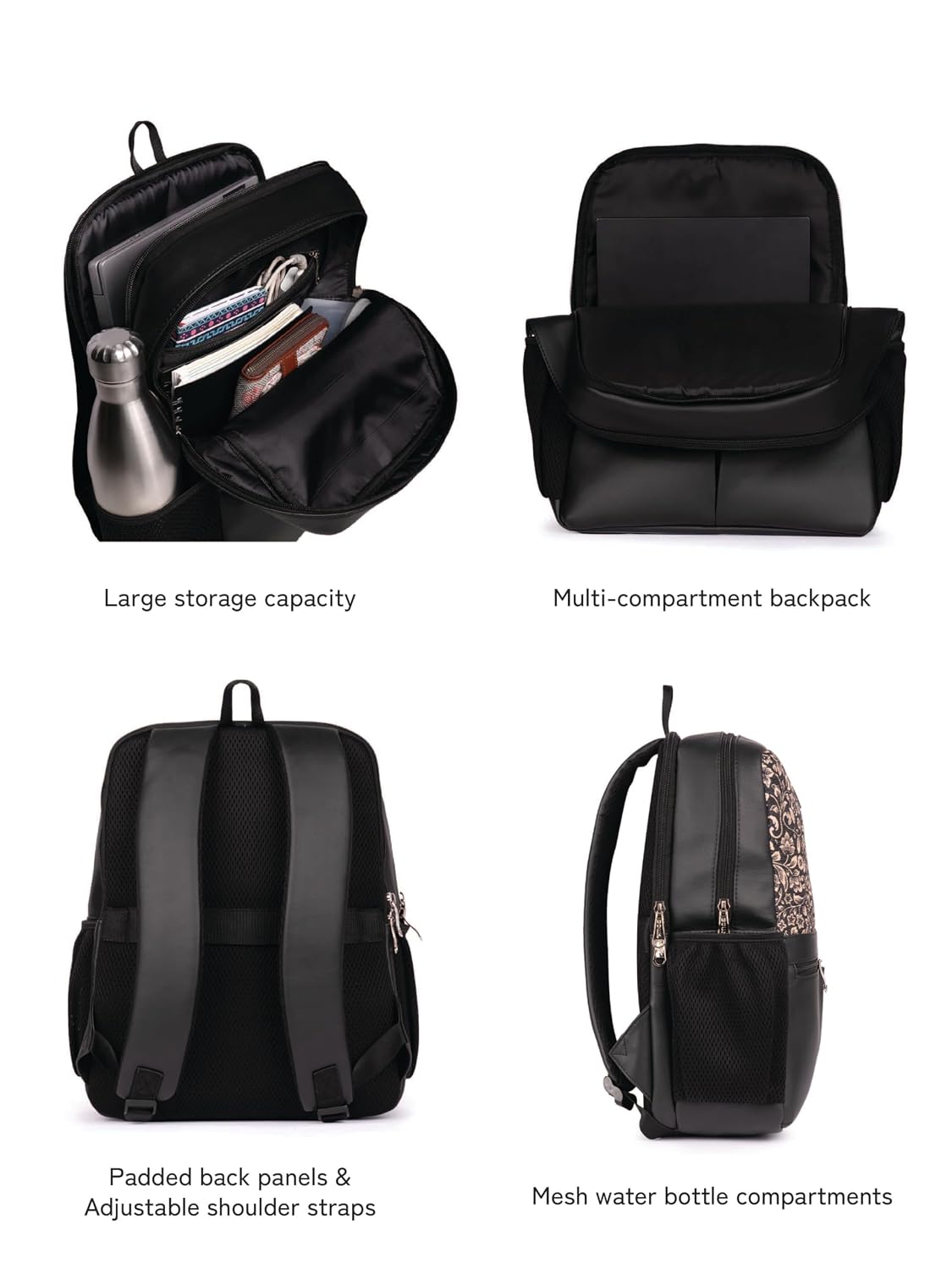 Women's Office Backpack | Vegan Leather & Handicraft Fabric | PeTA Approved | 15.6 Inch Laptop Compartment | Dual Zipper Pockets | Water Resistant | Trolley Passthrough | 17.5L