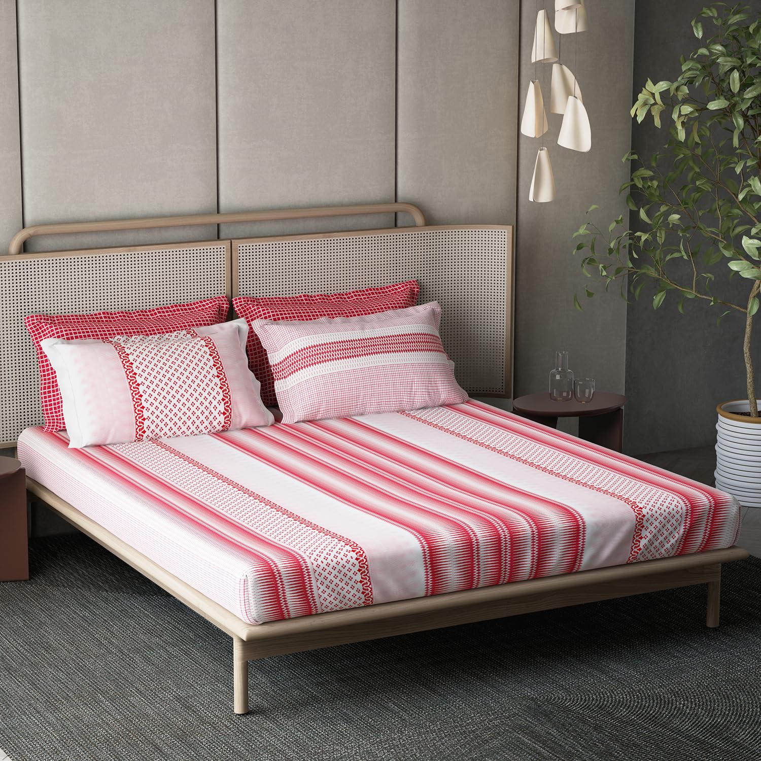 DDECOR - Mekhala Collection 100% Cotton Ethnic Pattern 180TC Super King |274 CM X 274 CM| Red