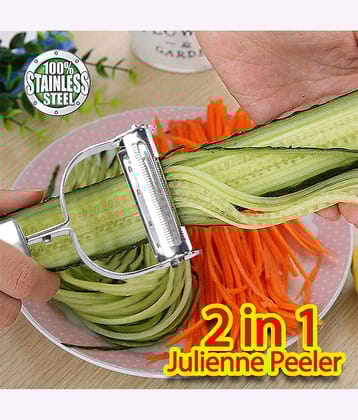 UNAGARRISE Stainless Steel 2-in-1 Kitchen Vegetable and Fruit Peeler, Julienne & Serrated Blades Vegetable Peeler (Pack of 1)