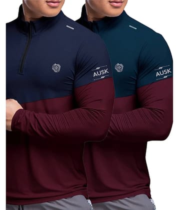 AUSK Pack of 2 Cotton Blend Regular Fit Men's T-Shirt ( Blue )