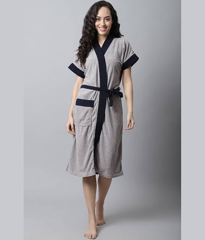 Poorak Grey Free Size Bathrobe ( Pack of 1 )