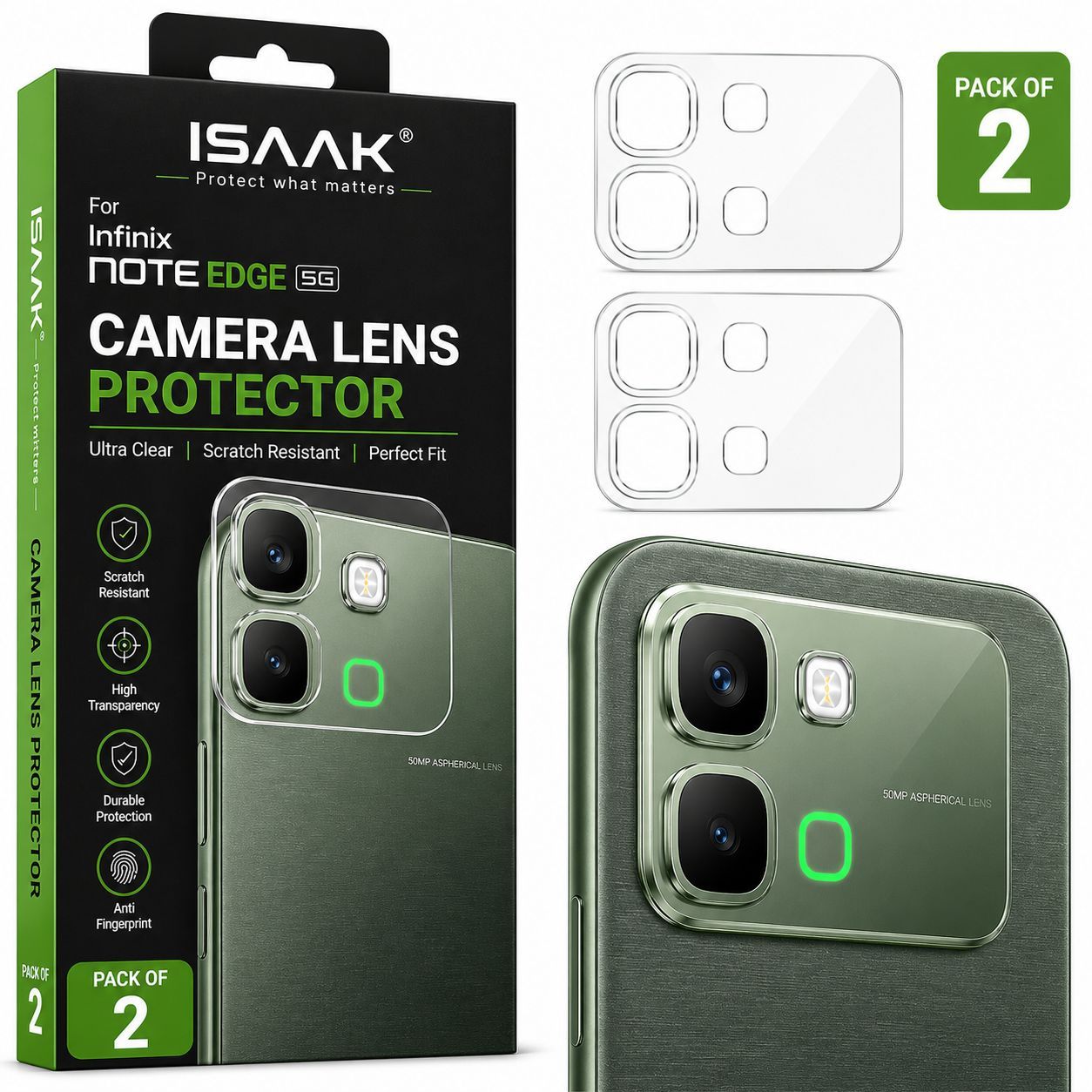 ISAAK Back Camera Lens Protector compatible for Infinix Note Edge 5G (Pack of 2)