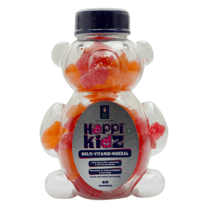 Happi Kidz Multivitamin Gummies For Kids - (60 Count Gummy Bears) - with 16 essential vitamins and minerals - Supports Growth and Immunity -Orange & Strawberry - Children above 2 years - British 