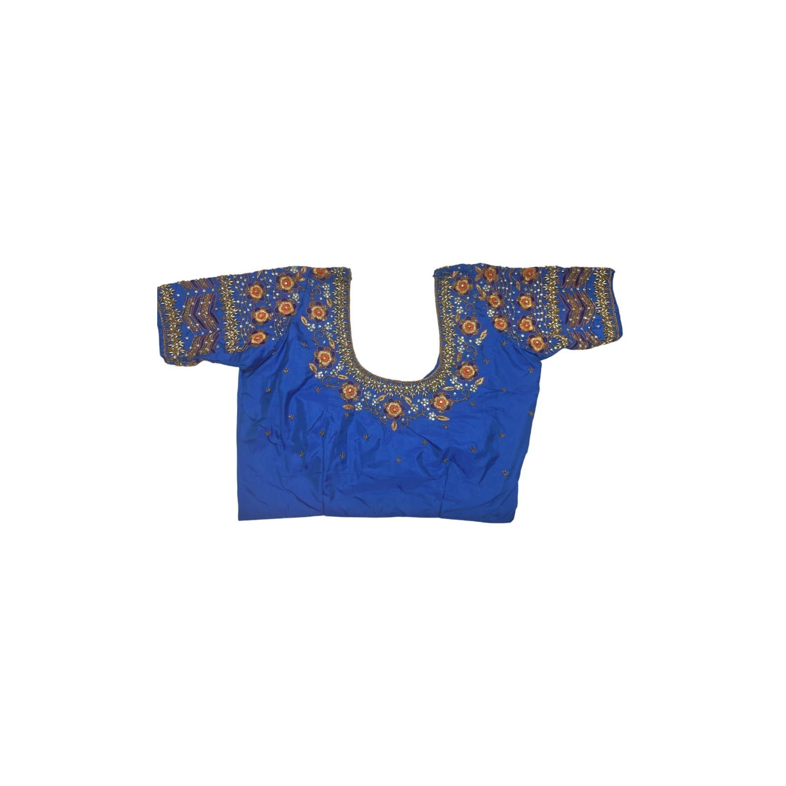 Blue Hand Embroidered Blouse With Zari Work