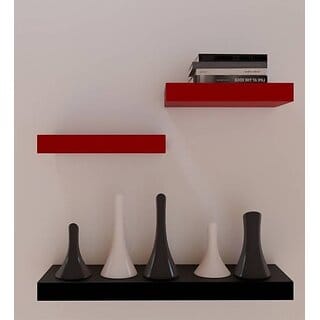 Onlinecraft Wooden Wall Rack Shelf Wooden Wall Shelf (Number Of Shelves - 3, Red, Black, Multicolor)