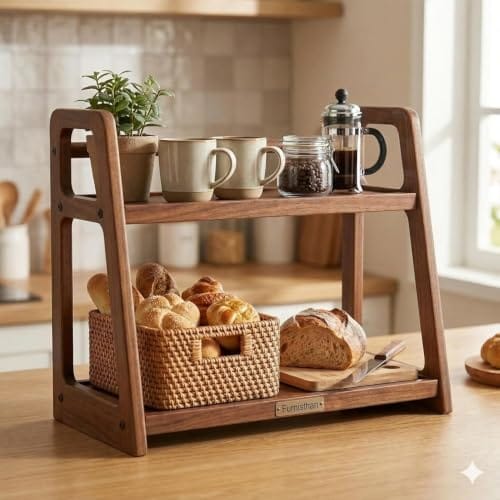 2-Tier Wood Countertop Organizer – Standing Kitchen Spice Rack & Bathroom Vanity Storage Shelf – Decorative