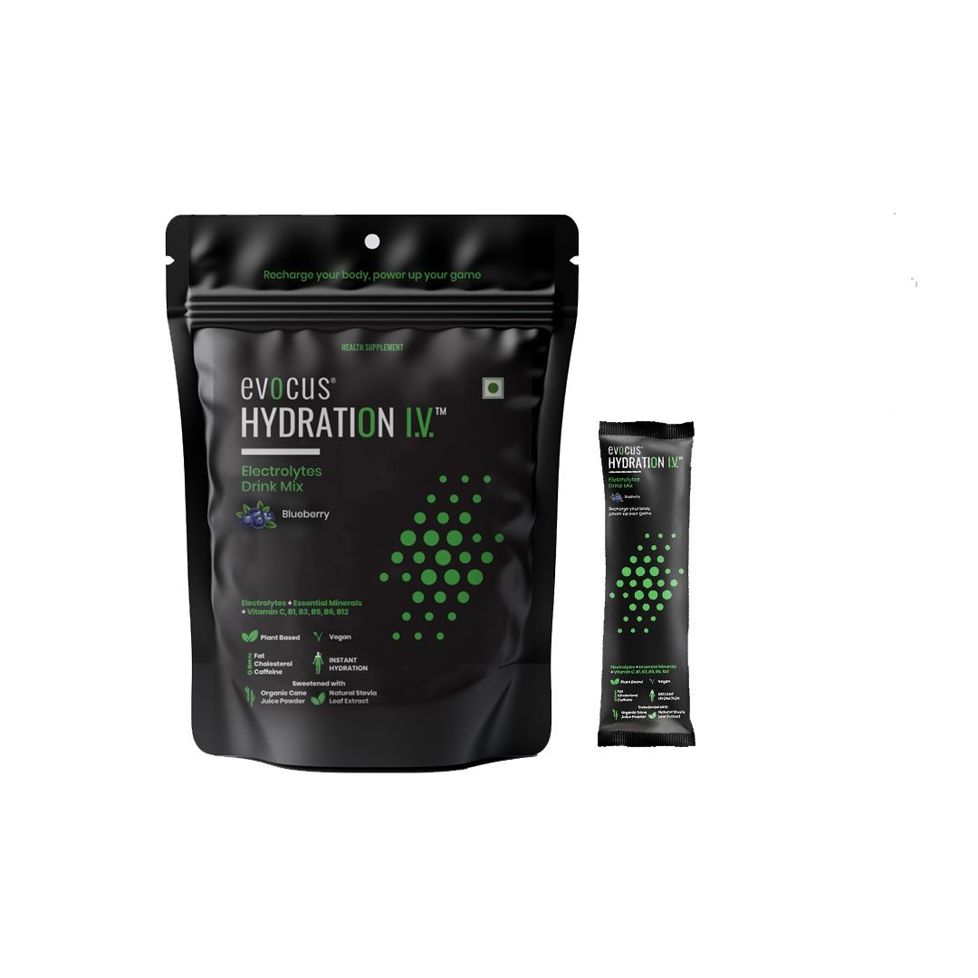 Evocus Hydration IV Electrolyte Drink Mix Powder Pack of 6  | Blueberry | Energy Drink | Instant Hydration