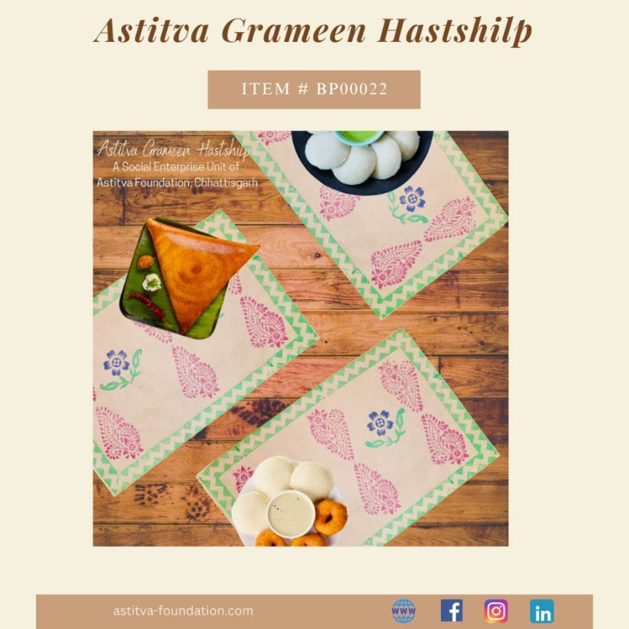 Hand Block–Printed Floral Cotton Placemats 