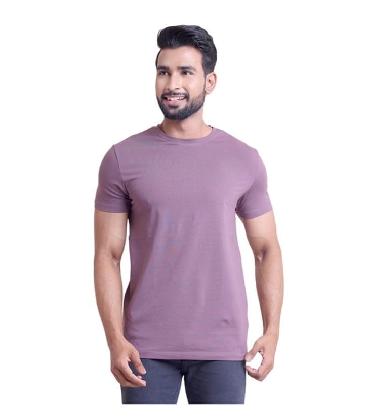 Men's Casual Cotton Solid Half Sleeve Round Neck T-Shirt (Berry, XL)-PID57318
