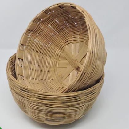 Natural Bamboo Basket Organically Handmade With 100% Bamboo by Handicraft Expert of Nature Living/Solid Fruit & Vegetable Basket Tokri/Navratri Ghat Asthapana Tokri Basket 10 inch(Pack of 2)