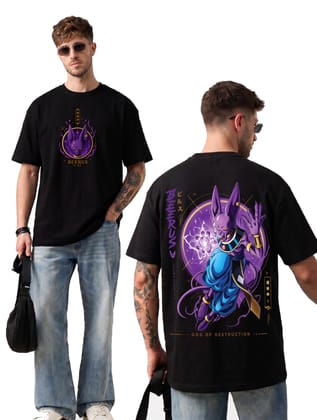 The Retro India Anime Printed Oversized T Shirt for Men | 100% Cotton Anime Oversized Tshirt for Men | Black T-Shirt for Men Casual Genz Round Neck Tshirt Half Sleeve Stylish Fashion Dropshoulder Tee