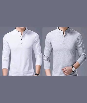 Alexender Cotton Blend Regular Fit Solid Full Sleeves Men's Mandarin Collar T-Shirt - Multicolor ( Pack of 2 )