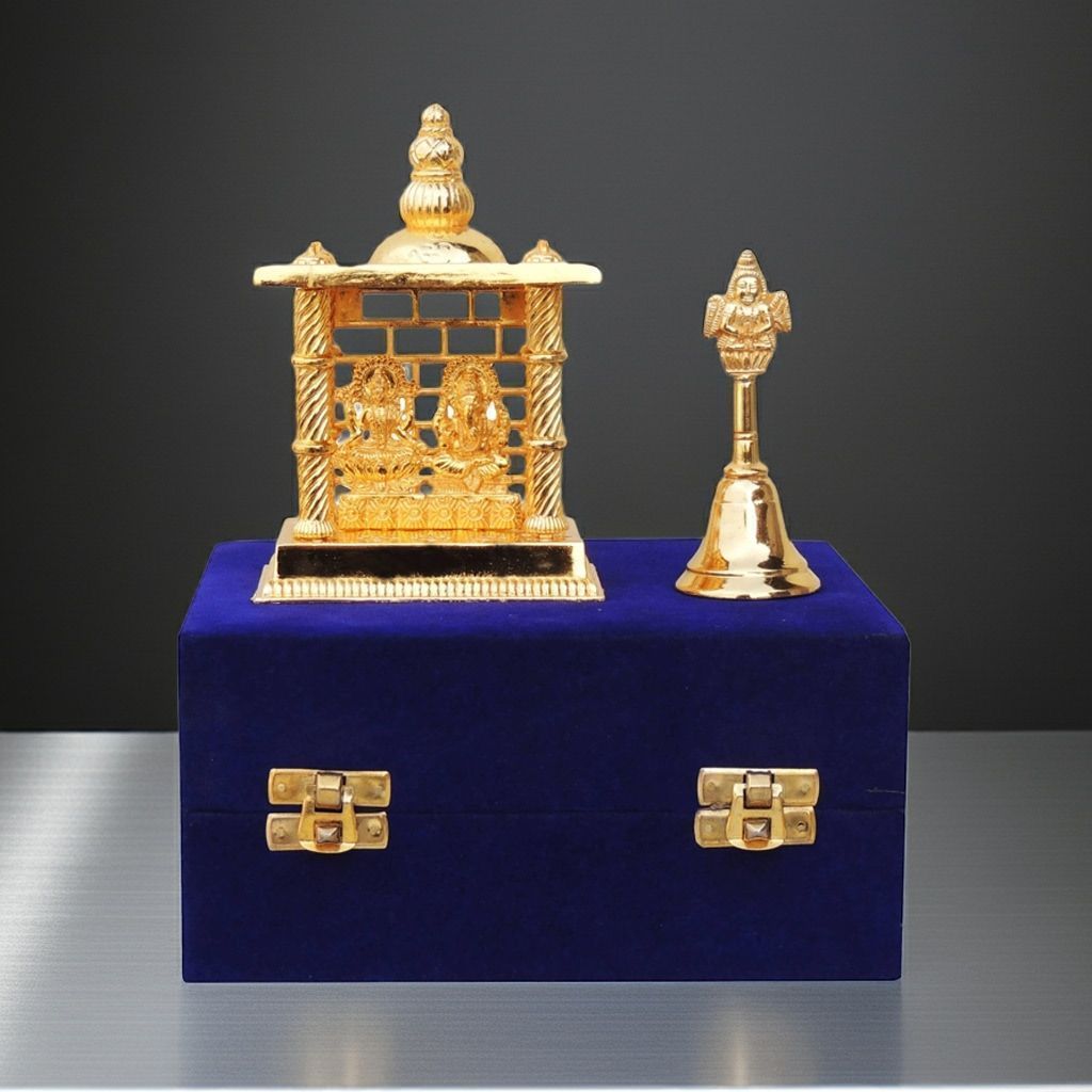 Aluminum Showpiece Laxmi Ganesh Temple With Bell Statue (ASMAS181)