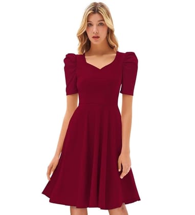 Women's Knitting Stretchable Solid V Neck Cap Sleeve Dresses (Maroon, M)-PID56852 Women's Knitting Stretchable Solid V Neck Cap Sleeve Dresses (Maroon, M)-PID56852