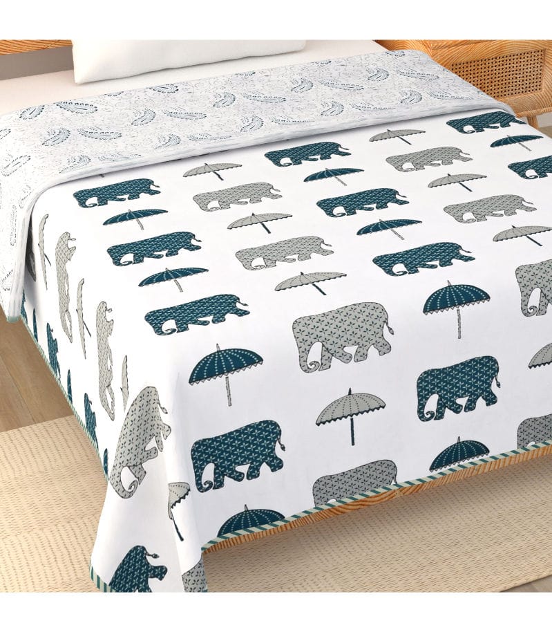 Artistic Green Block Print Dohar  Pure Premium MulMul Cotton | Single Bed