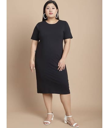 Rigo Women Cotton Solid Bodycon Dress ( Black )