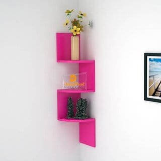 Onlinecraft Wooden Wall Shelf Wooden Wall Shelf (Number Of Shelves - 3, Pink)