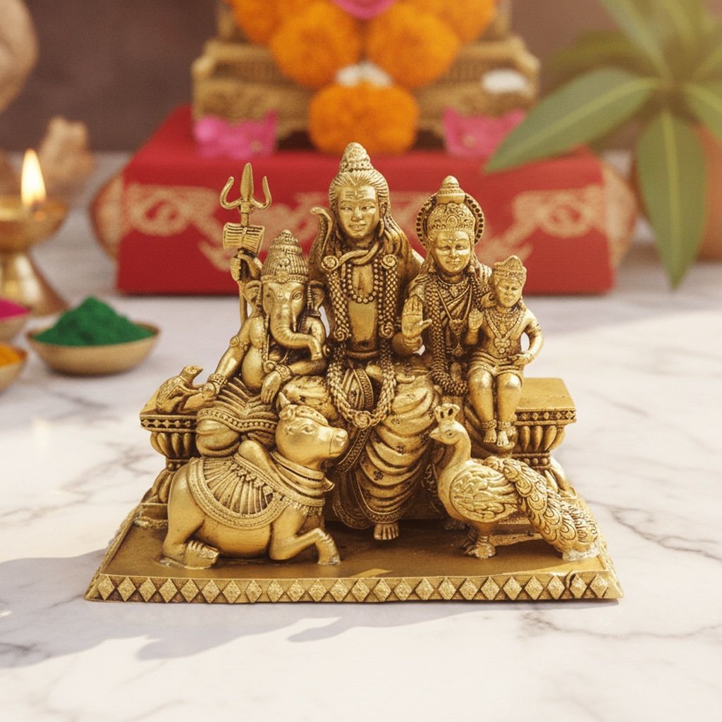 Brass Shiv Parivar Idol Statue for Home Temple, Small Size, Height : 3 Inch (BSMAS1932 C)