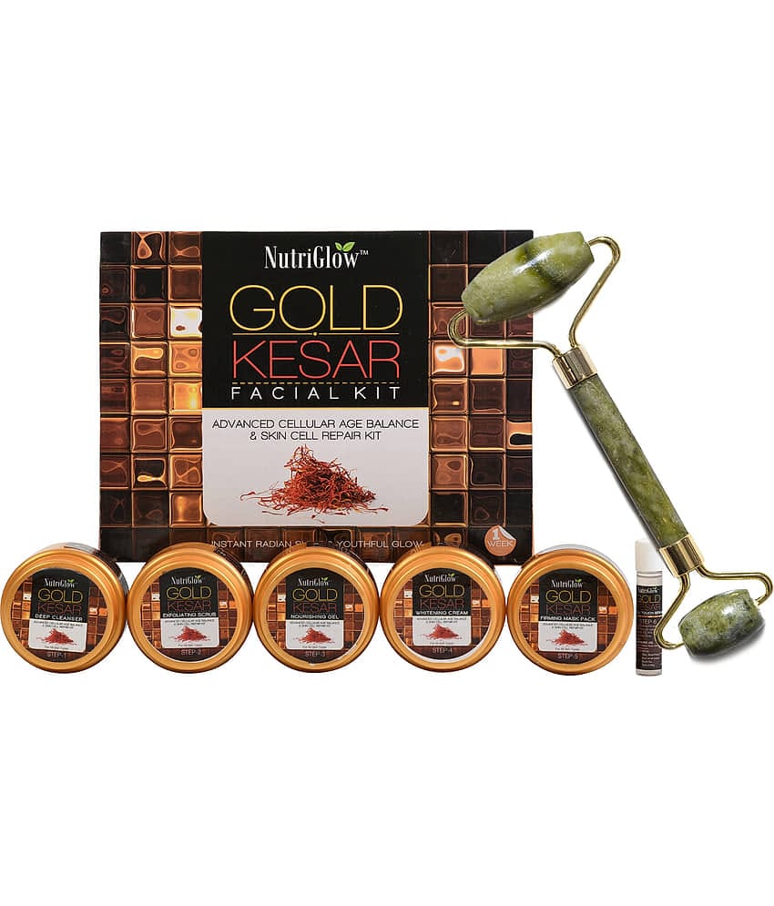 NutriGlow Gold Kesar Facial Kit for Women for Glowing Skin 6-Pieces Skin Care/Skin Cleanup Set, 260gm with Jade Roller