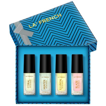 Perfume Gift Set for Men & Women 4x15ml | Coral Blaze Illusion Hunter | Long Lasting Mini Eau De Parfum Set | Luxury Unisex Fragrance Gift Pack