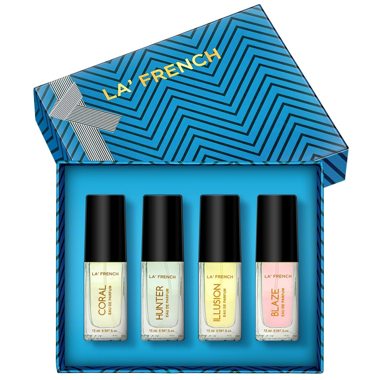 Perfume Gift Set for Men & Women 4x15ml | Coral Blaze Illusion Hunter | Long Lasting Mini Eau De Parfum Set | Luxury Unisex Fragrance Gift Pack