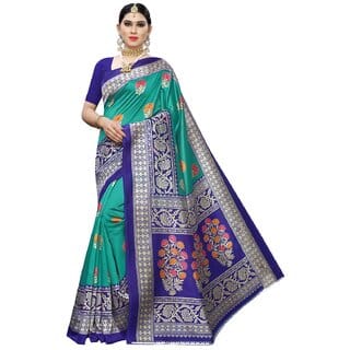 SVB Sarees Green Printed Art Silk With Blouse Saree