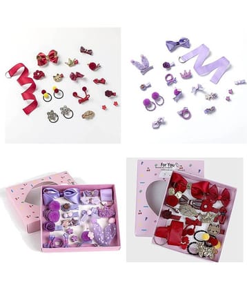 FOK Set of 36 Pieces Fancy Headwear Accessories For Baby Girls/Toddlers - Pink, Grey