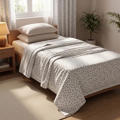 Cotton Printed White Single Bed Dohar