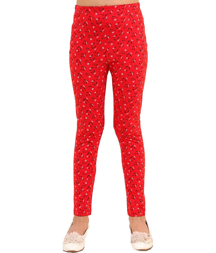 Kids Cave Pack of 1 Girls Cotton Blend Leggings ( Red )